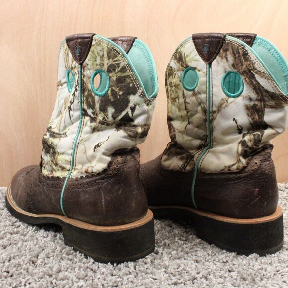 Ariat Fatbaby Cowgirl Boots Womans 9.5B Brown White Camouflaged Leather Western - Picture 6 of 11